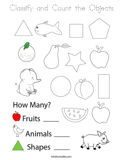 Classify and Count the Objects Coloring Page