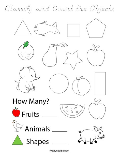 Classify and Count the Objects Coloring Page