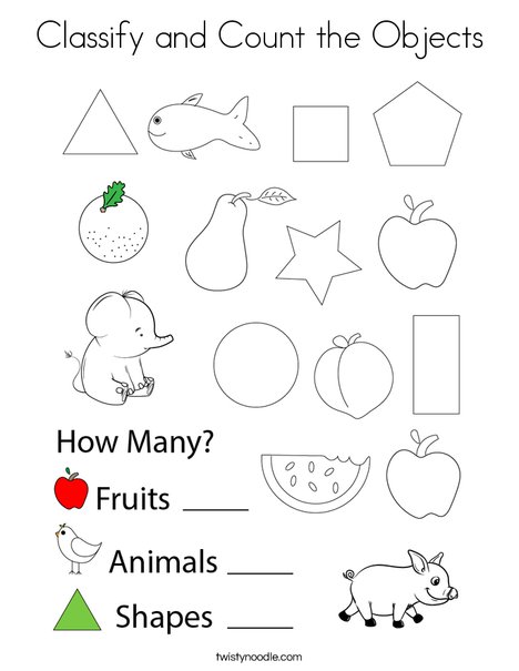 Classify and Count the Objects Coloring Page