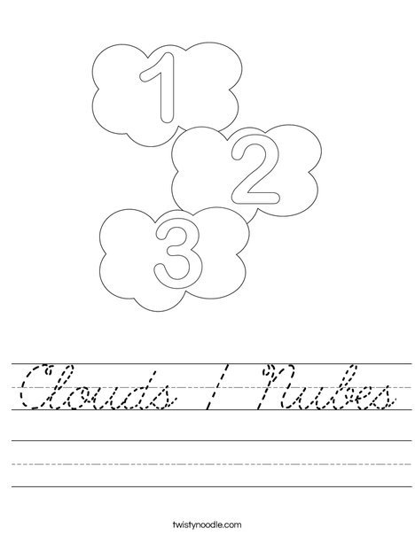 Clouds / Nubes Worksheet - Cursive - Twisty Noodle