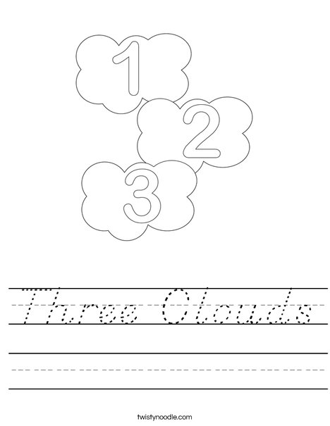 Three Clouds Worksheet - D'Nealian - Twisty Noodle