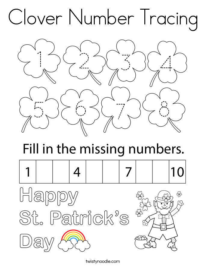 Clover Number Tracing Coloring Page