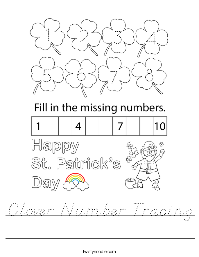 Clover Number Tracing Worksheet