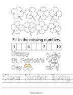 Clover Number Tracing Handwriting Sheet