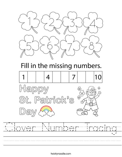 Clover Number Tracing Worksheet