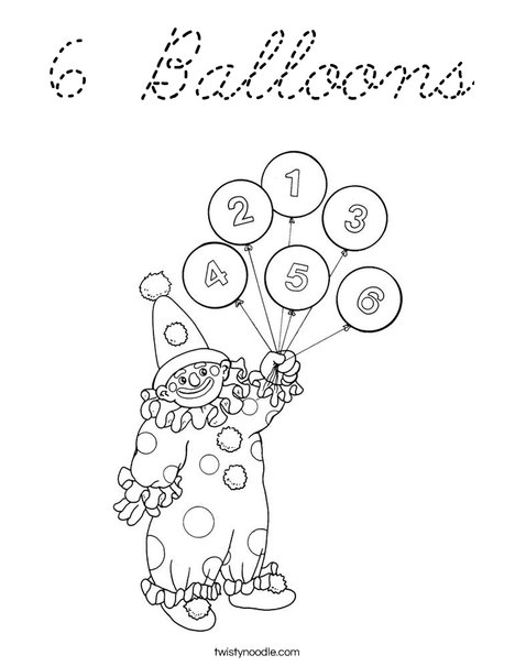 Clown with Number Balloons Coloring Page