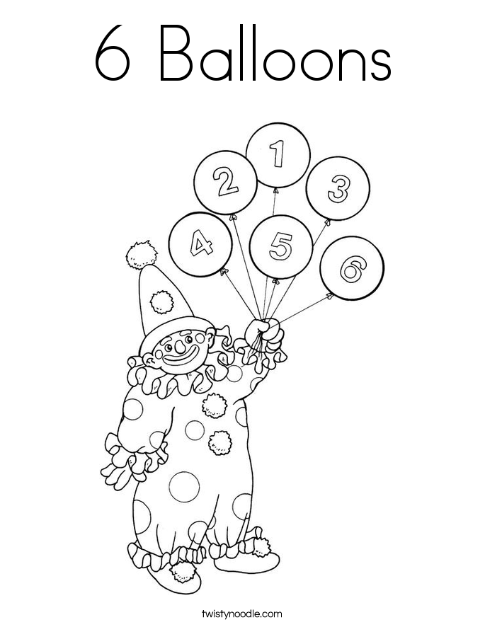 6 Balloons Coloring Page