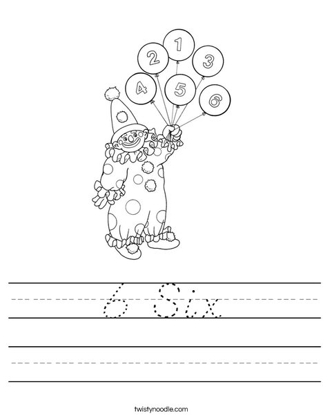 Clown with Number Balloons Worksheet