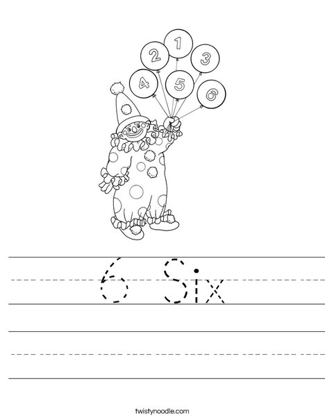 Clown with Number Balloons Worksheet