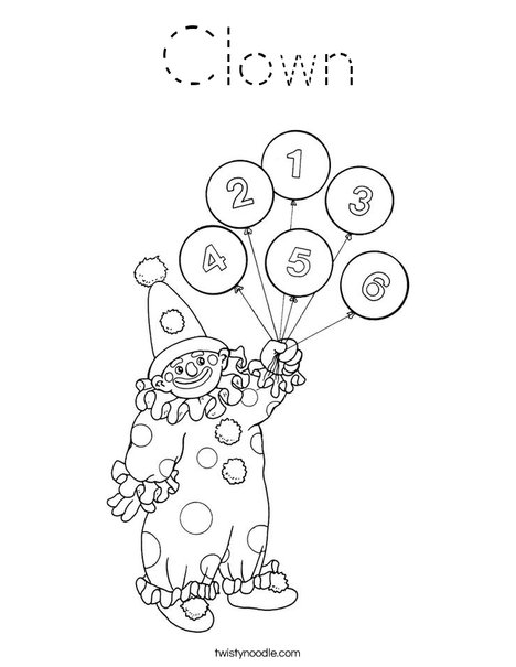 Clown with Number Balloons Coloring Page