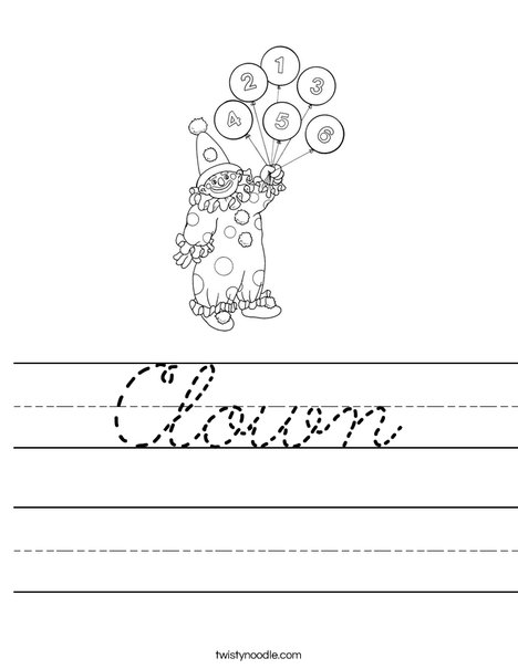 Clown with Number Balloons Worksheet