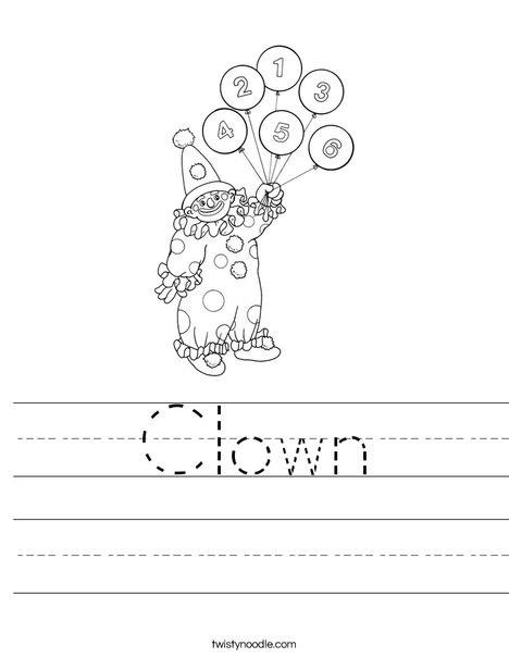 Clown with Number Balloons Worksheet