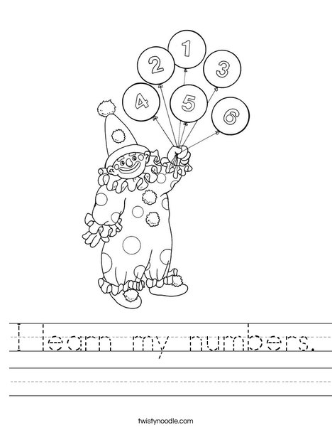 Clown with Number Balloons Worksheet