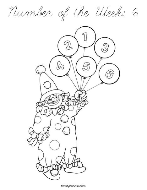 Clown with Number Balloons Coloring Page