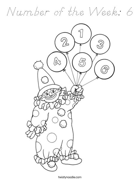 Clown with Number Balloons Coloring Page