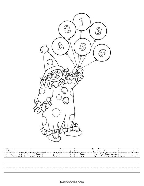 Clown with Number Balloons Worksheet