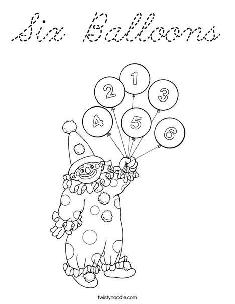 Clown with Number Balloons Coloring Page
