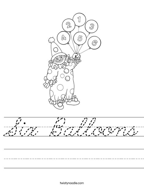 Clown with Number Balloons Worksheet