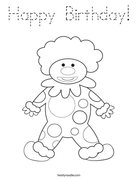 Happy Birthday Clown Coloring Page