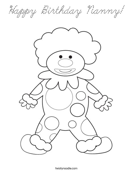 Happy Birthday Clown Coloring Page