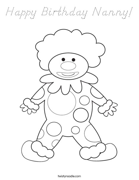 Happy Birthday Clown Coloring Page