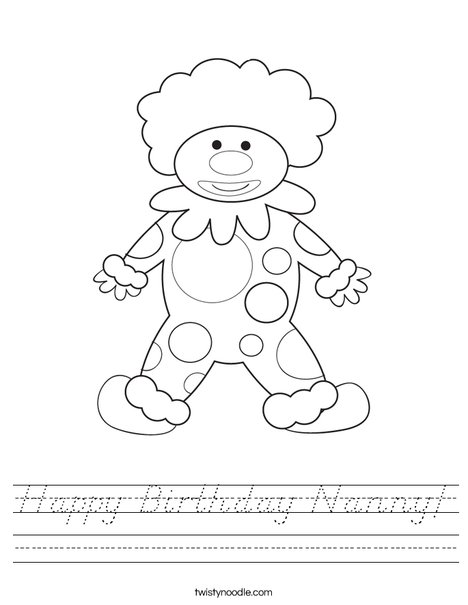 Happy Birthday Clown Worksheet