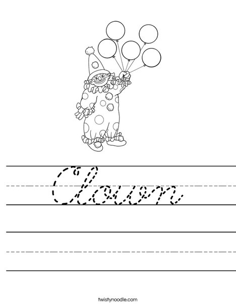Clown Holding Balloons Worksheet