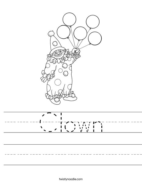 Clown Holding Balloons Worksheet