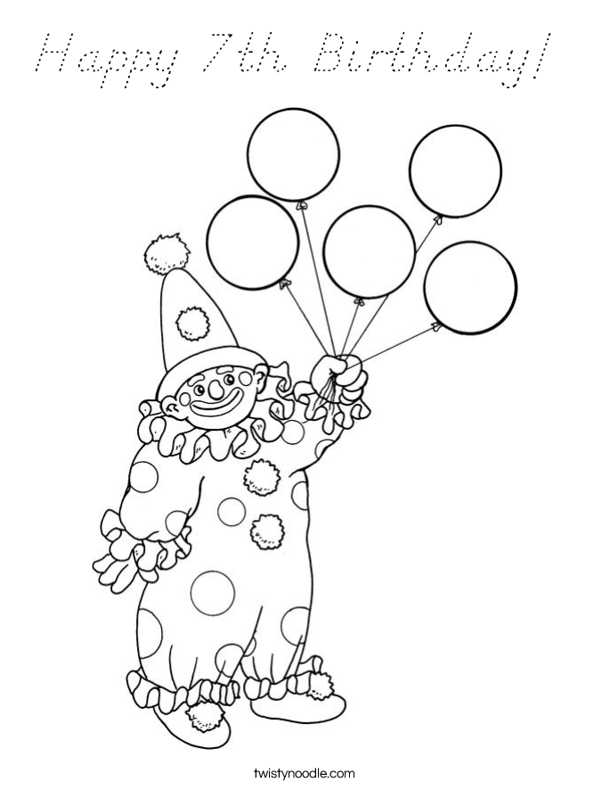 Happy 7th Birthday!  Coloring Page