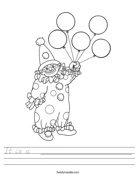 Clown Holding Balloons Worksheet