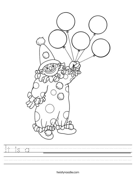 Clown Holding Balloons Worksheet