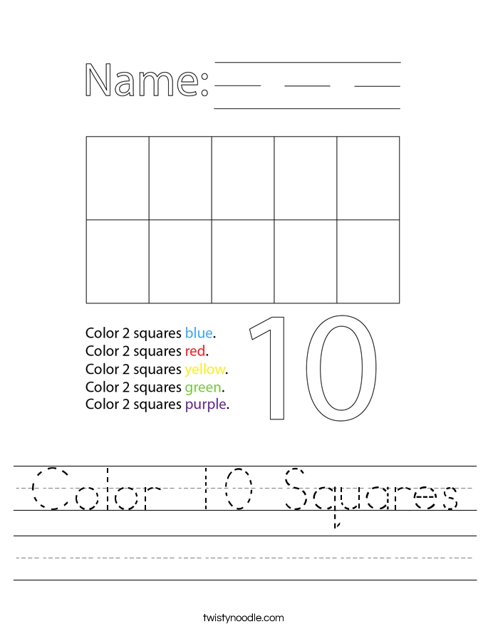 Color 10 Squares Worksheet
