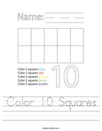 Color 10 Squares Handwriting Sheet