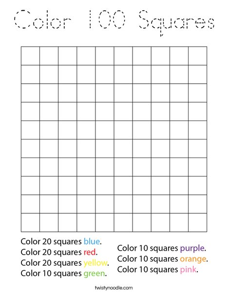Color 100 Squares Coloring Page