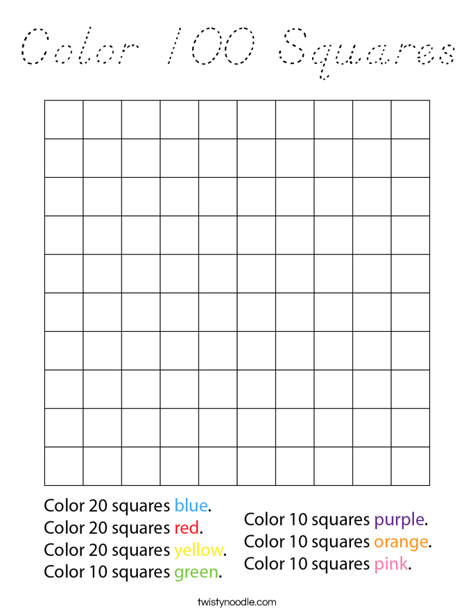 Color 100 Squares Coloring Page