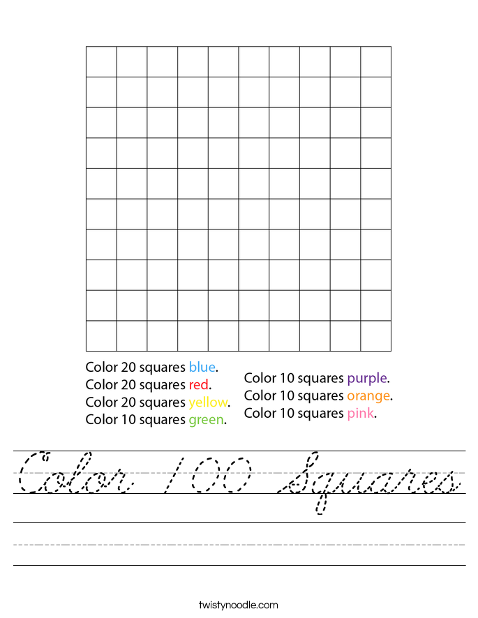 Color 100 Squares Worksheet