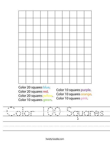 Color 100 Squares Worksheet
