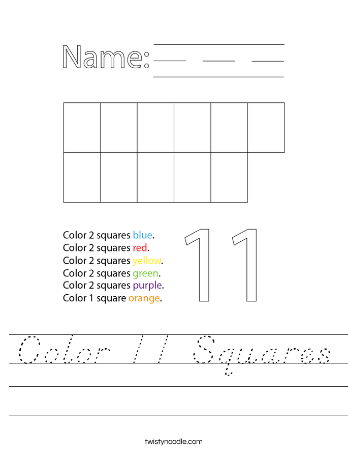 Color 11 Squares Worksheet