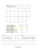 Color 11 Squares Handwriting Sheet