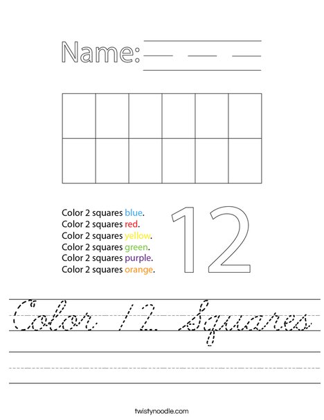 Color 12 Squares Worksheet
