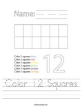 Color 12 Squares Worksheet