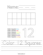 Color 12 Squares Handwriting Sheet