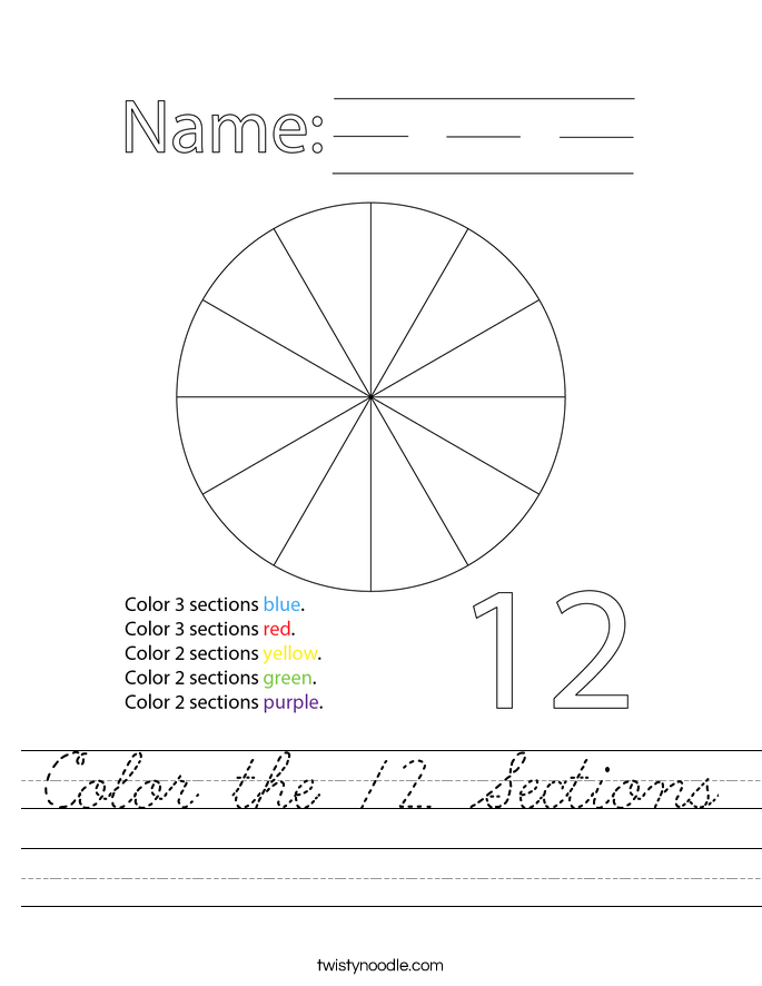 Color the 12 Sections Worksheet