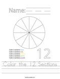 Color the 12 Sections Worksheet
