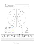 Color the 12 Sections Handwriting Sheet