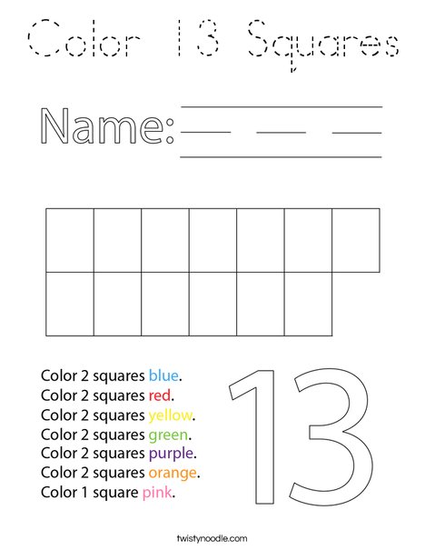 Color 13 Squares Coloring Page