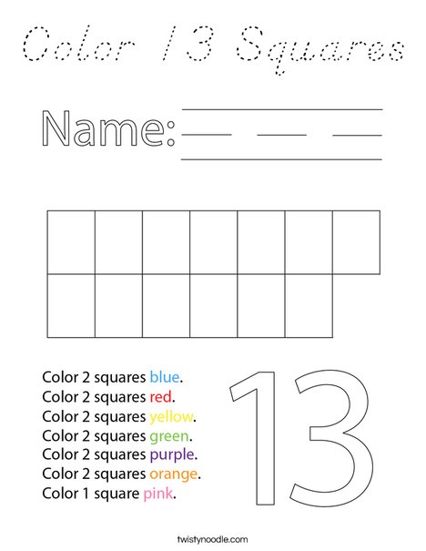 Color 13 Squares Coloring Page