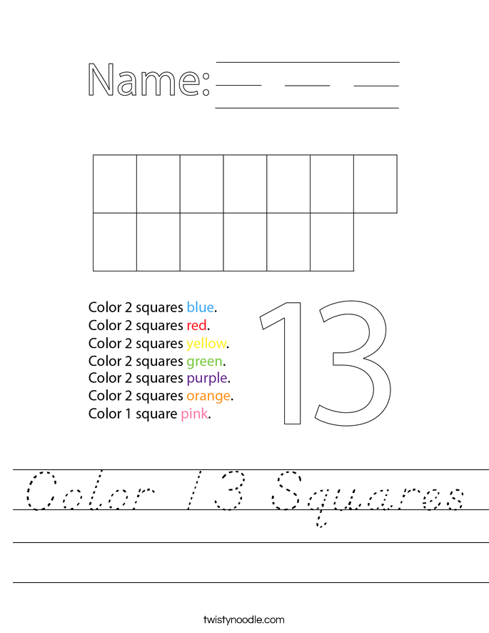 Color 13 Squares Worksheet