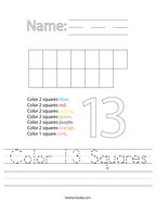 Color 13 Squares Handwriting Sheet