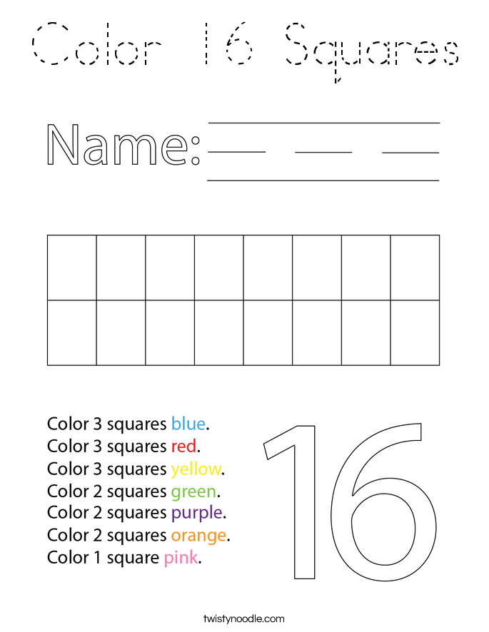 Color 16 Squares Coloring Page